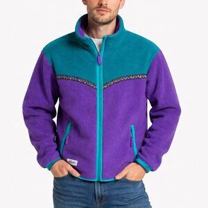 MEC Vintage 90s Jaguar Fleece Jacket Polartec Full Zip-Up Purple Teal Men Medium